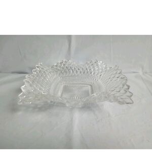 Vintage Clear INDIANA GLASS Co Square Ruffled Diamond Point Candy Dish See Descr